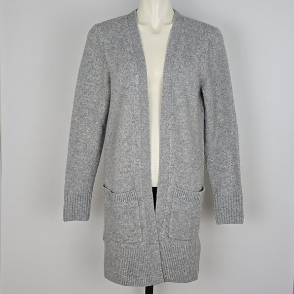 Tres Chic Women's Grey Wool Blend Open Front Long Length Cardigan Pockets Size S - Picture 3 of 14